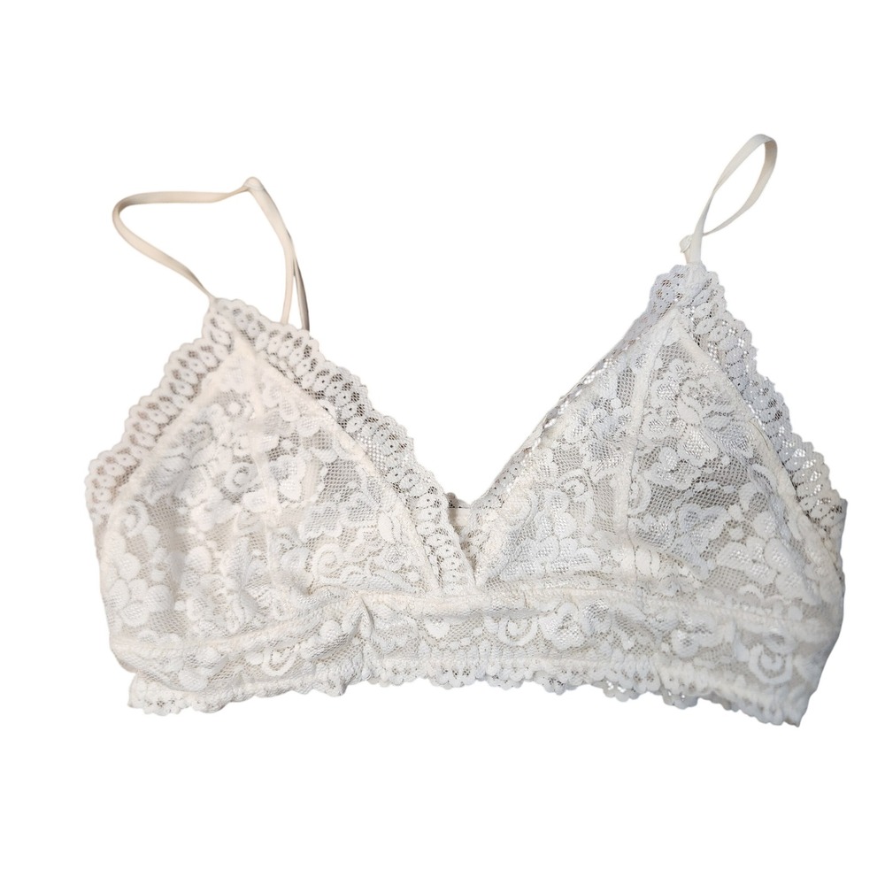 Romance Talula Ivory Floral Lace Triangle Bralette Adjustable Straps Size Medium